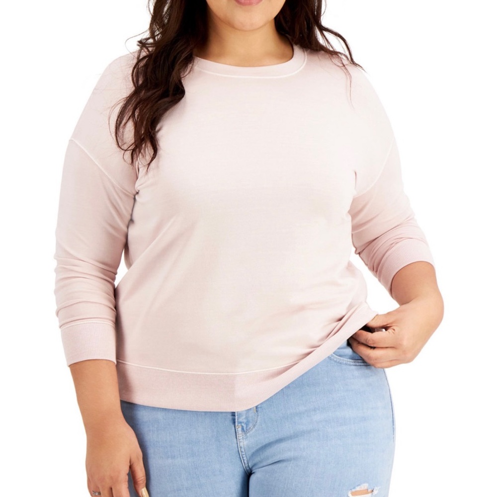 Style & Co Pink Crewneck Sweatshirt Plus Size 2X